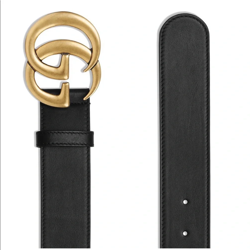 AUTHENTIC Gucci Double G Buckle Belt Gold/Black - Picture 2 of 13